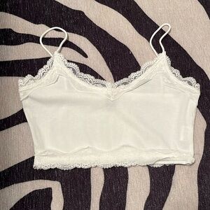 White Lace Trim Cropped Tank Top